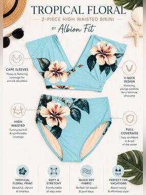 Albion Fit Cape Sleeved, High Waisted Two-Piece Swimsuit Set